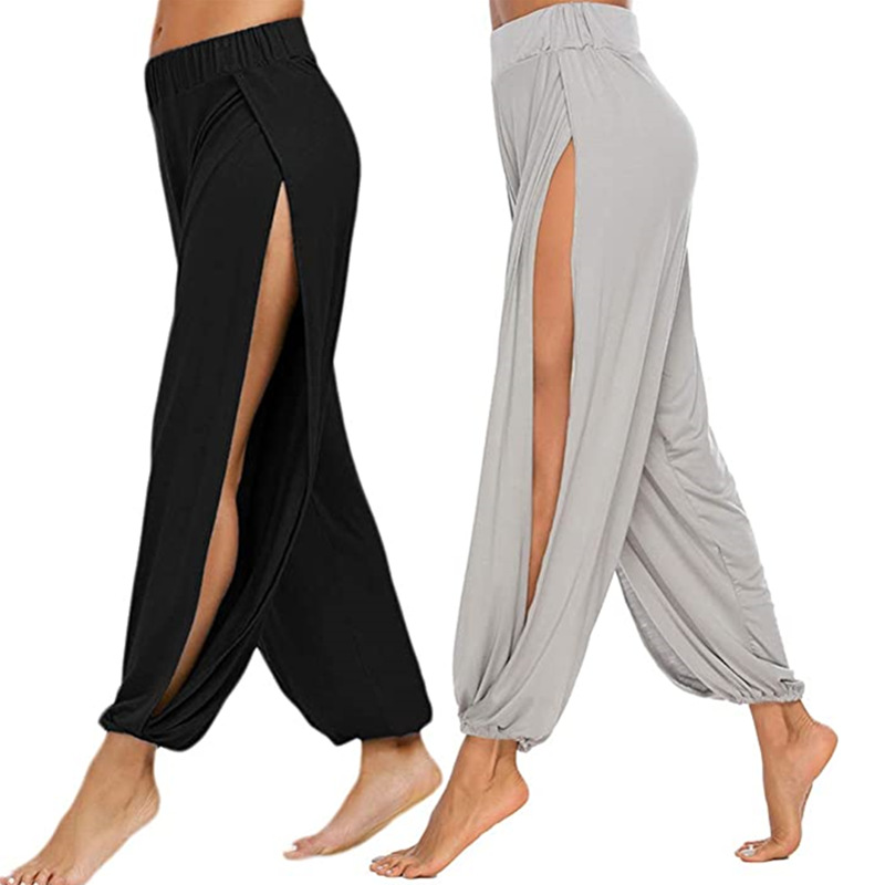 2022跨境亚马逊wisheBay新款欧美女式运动高开叉嬉皮哈伦裤瑜伽裤