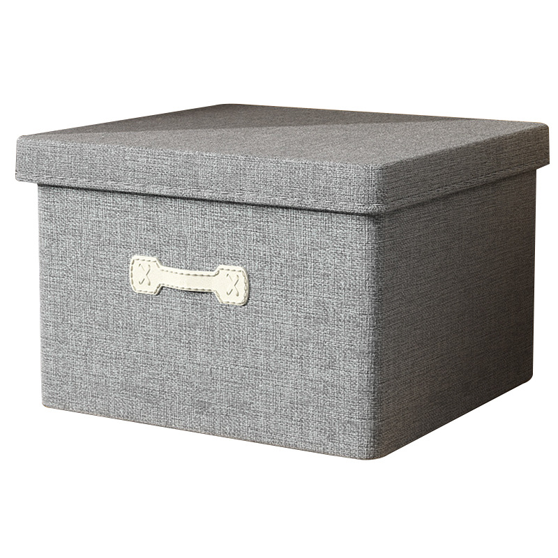 Fabric Storage Box Cotton Linen Clothes Storage Box Wardrobe Drawer Type Leather Handle With Lid Organizer Foldable Item Picture