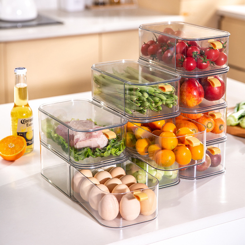 The new drawer-type food storage box is a household kitchen food organization box that can be stacked. It is a PET storage box and a freezing wonder Application Scenario