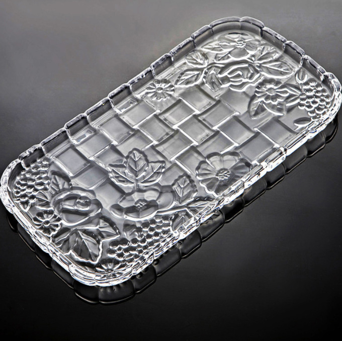 European Creative Crystal Glass Rectangular Glass Tray Tea Plate Tea Plate Living Room Dry Fruit Plate Fruit Plate