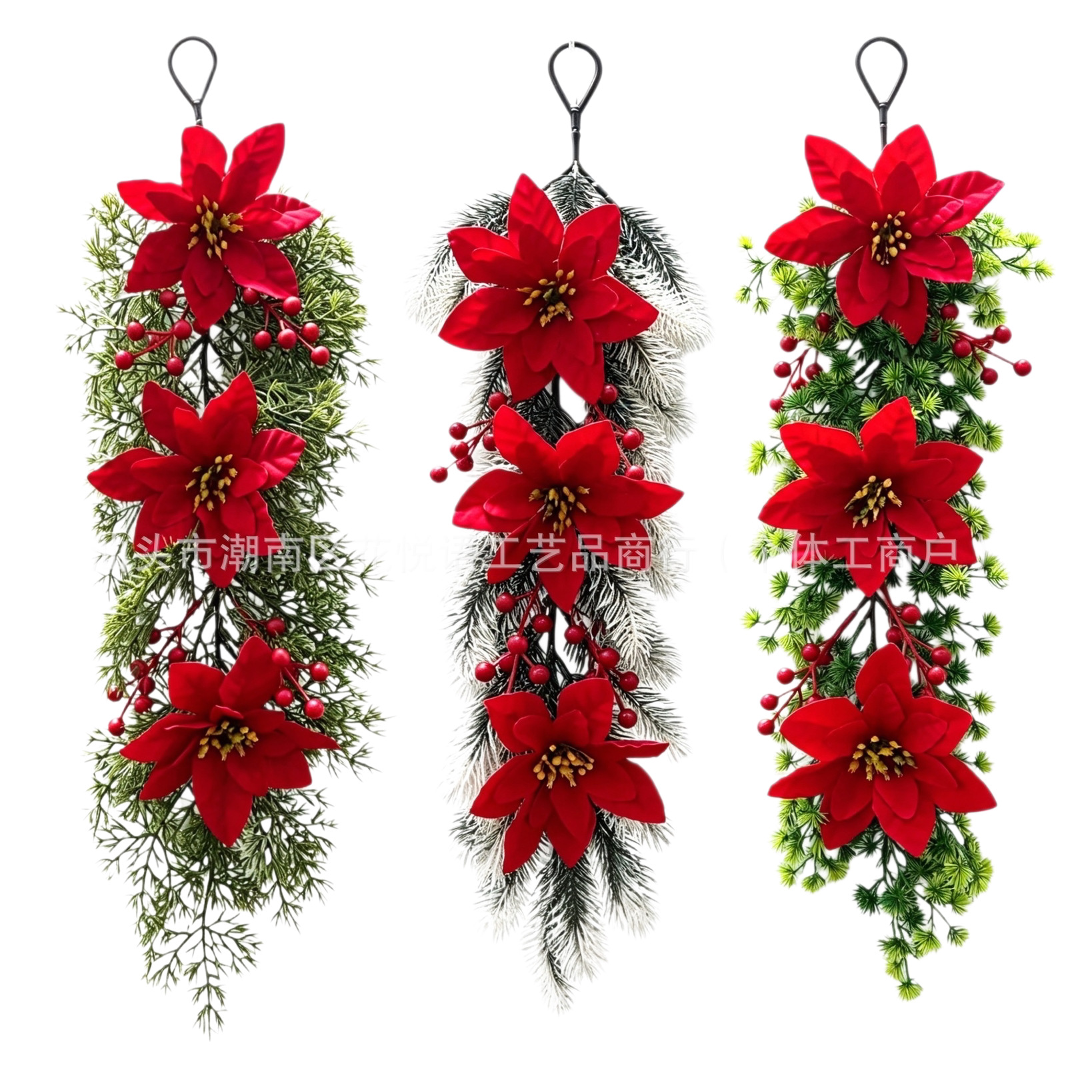 Amazon cross-border exclusive supply and delivery of faux poinsiana Christmas pendants, pine needle and red fruit decorations, 60cm festive ornaments Item Picture