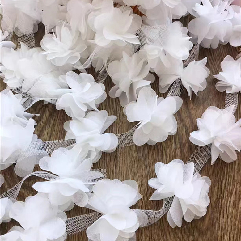 现货6瓣花新款雪纺立体花朵服装辅料DIY手工装饰泳衣鞋帽花边12朵