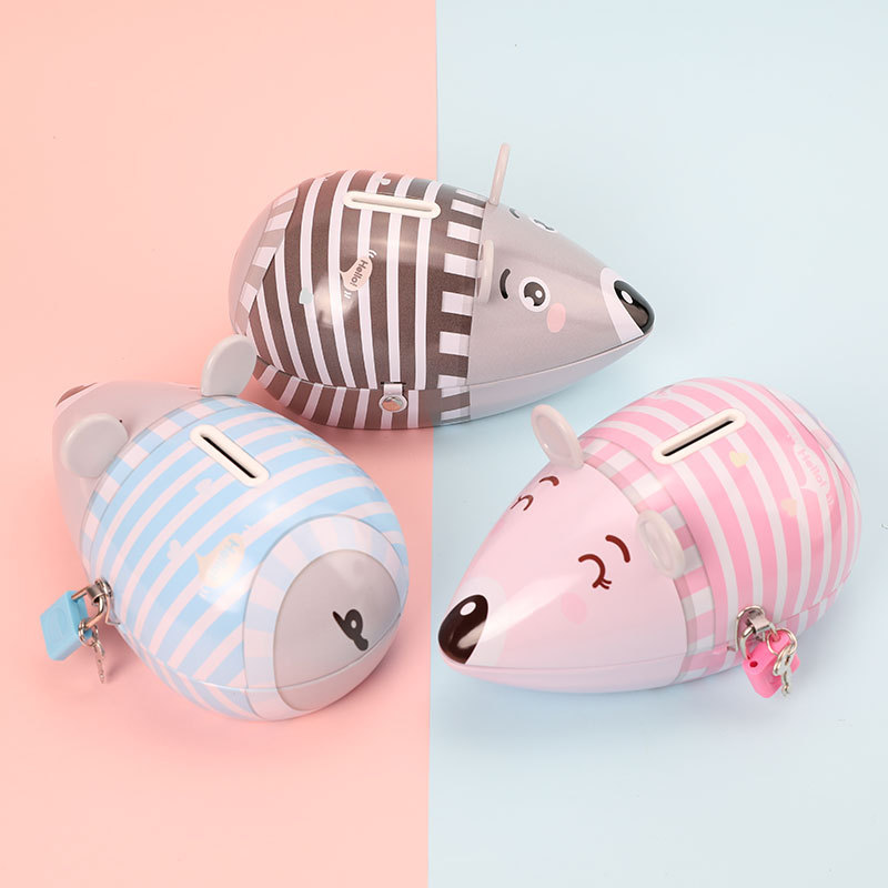 New self-owned brand mouse piggy bank with lock, tinplate piggy bank, Kulomi book, safety cabinet style, creative gift for kindergarten children details Picture