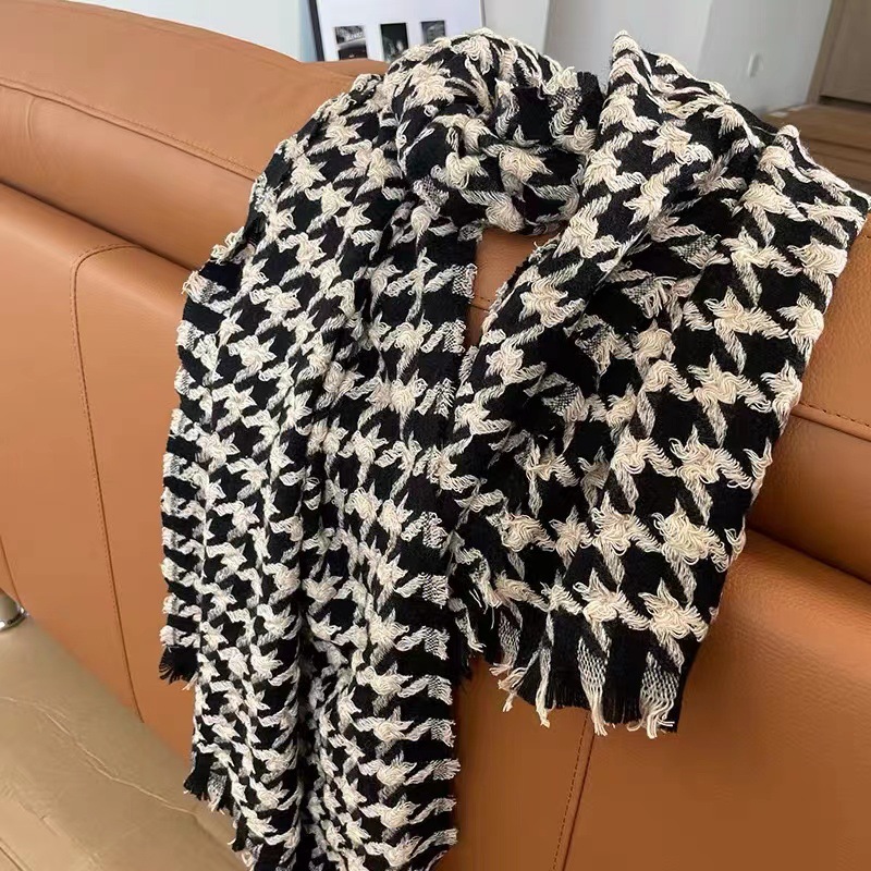 Korean Version Of Hand-Woven A Thousand Bird Check Scarf Women's Winter Thickened Large Shawl Dual-Use Check Bib Custom Application Scenario