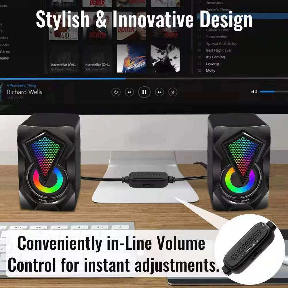 X2USB desktop mini speaker with 3.5MM audio jack, 2.0 wire-controlled RGB color light, mini computer speaker glowing pic 3