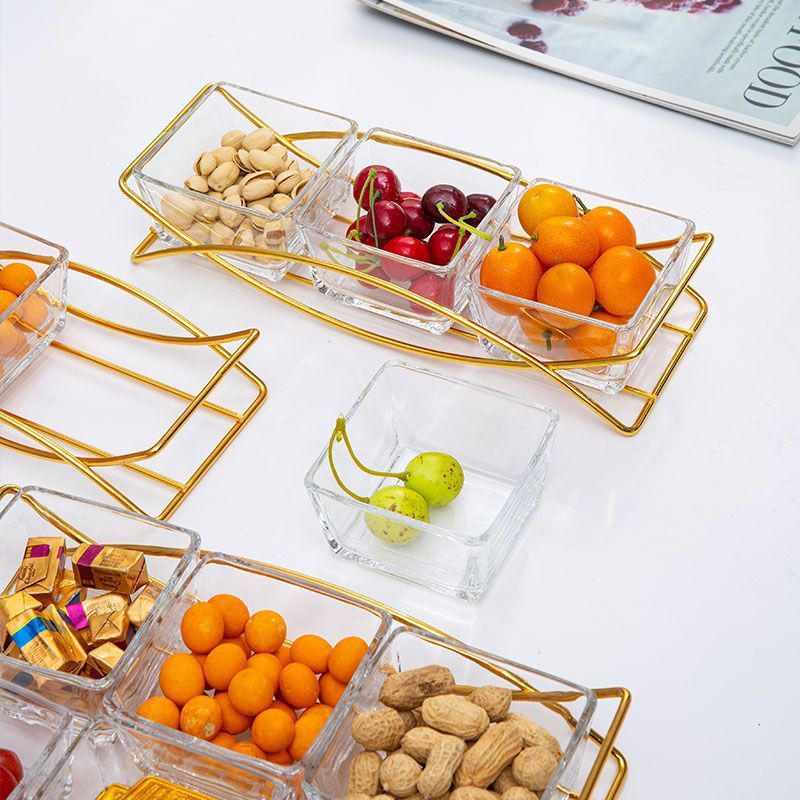 轻奢玻璃水果盘零食盘家用客厅茶几干果坚果小吃拼盘糖果盒点心盘