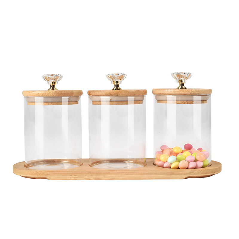 Wholesale Snack Candy Moisture-Proof Glass Storage Jar Set Diamond Cover Food Kitchen Multi-Functional Seasoning Storage Jar Item Picture