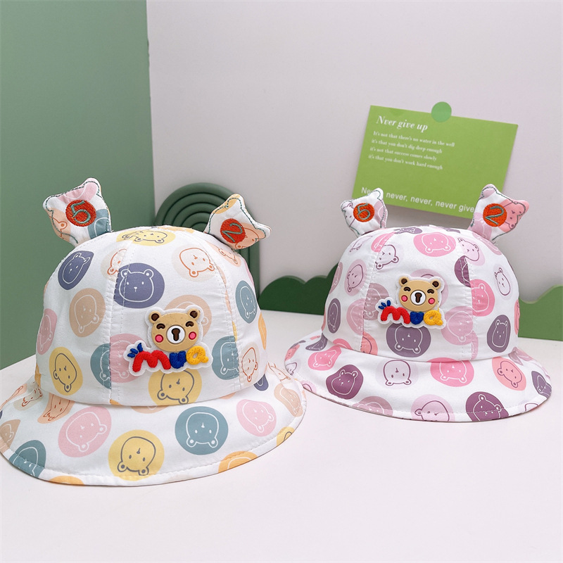 Children's Sun Hat Children's Fisherman Hat New Baby Hat Spring And Autumn Cartoon Bear Sun Baby Hat Outdoor Travel Children's Hat Female Treasure Beach Hat details Picture