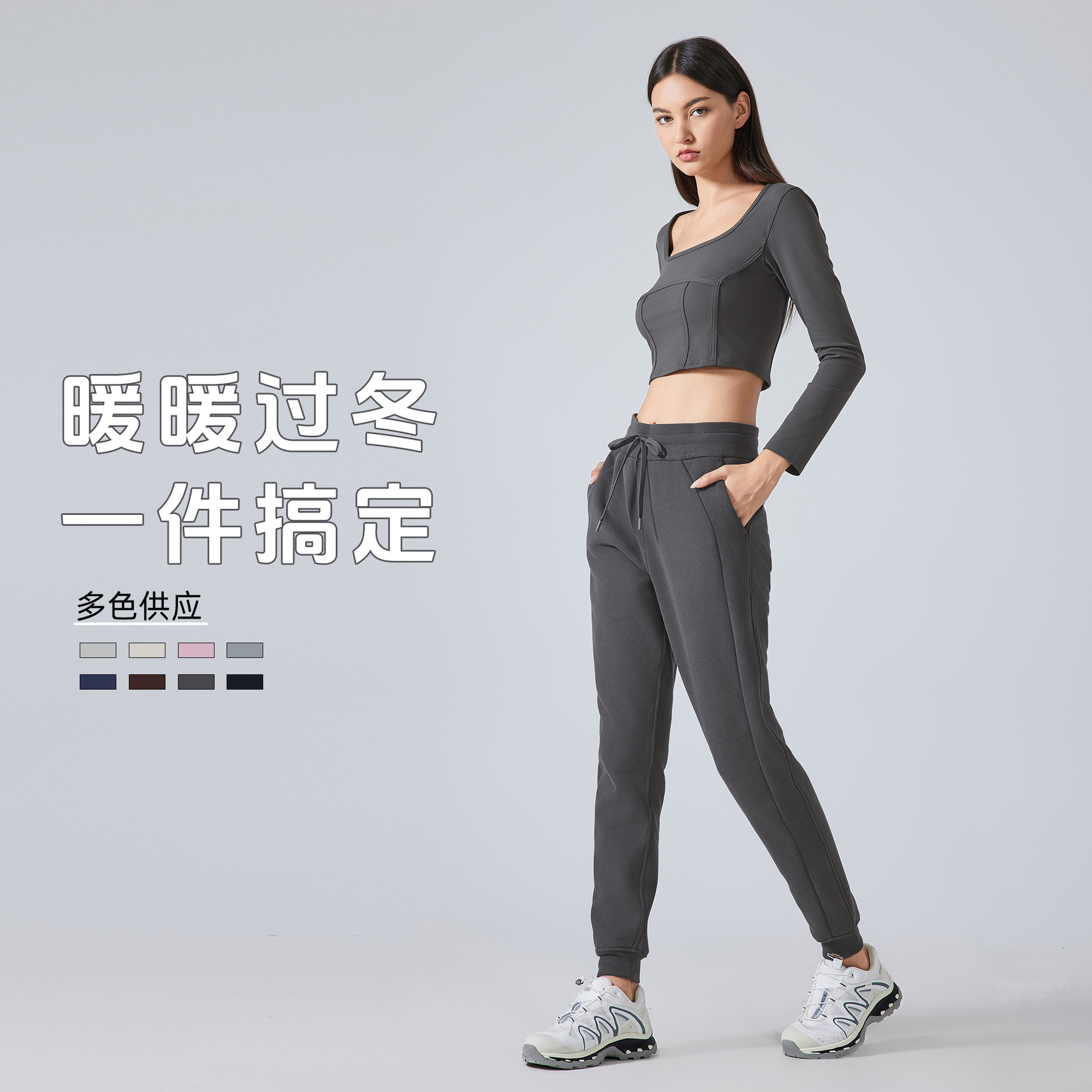 Invierno plumped running fitness pantalones casuales cintura alta térmica taja de entrenamiento pies yoga pantalones deportivos mujer DAW153 - 4