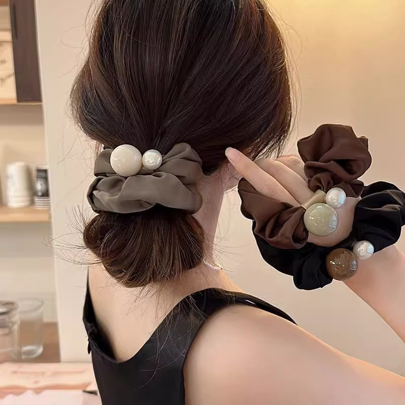 Simple pearl large intestine hair band headband 2025 new style rubber band women's hair tie, elegant leather case, high appearance level hair band