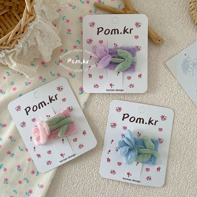 New sweet tulip flower hair clip, children's fabric side fringe fringe clip, girl bye-bye hair accessory