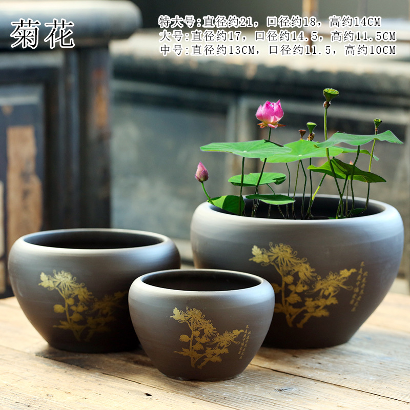Purple Sand Pot Hydroponic Non-Porous Lotus Water Lily Copper Money Flower Jar No. Ceramic Bowl Lotus Basin Ceramic Jar Item Picture