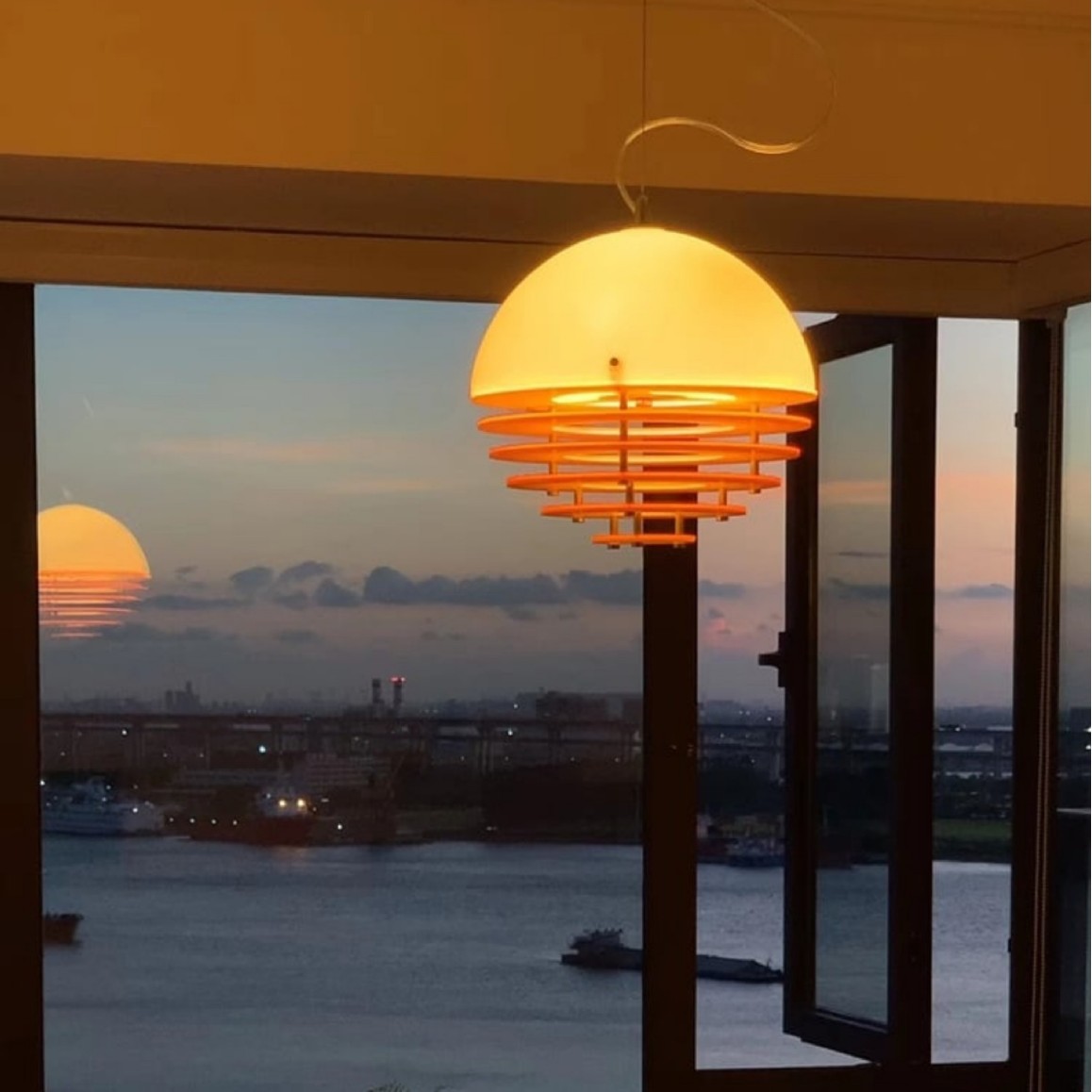 日落餐厅吊灯中古奶油风餐桌吧台岛台吊线灯创意设计师氛围吧台灯