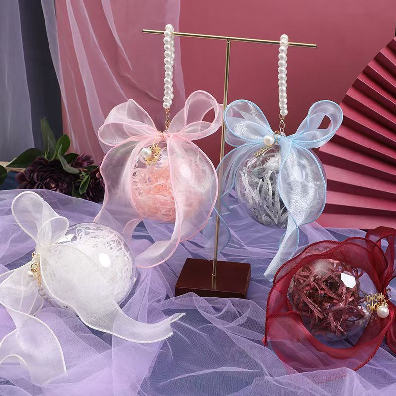 New round transparent ball wedding candy box, fishtail yarn acrylic box, wedding and wedding companion wedding candy box transparent ball