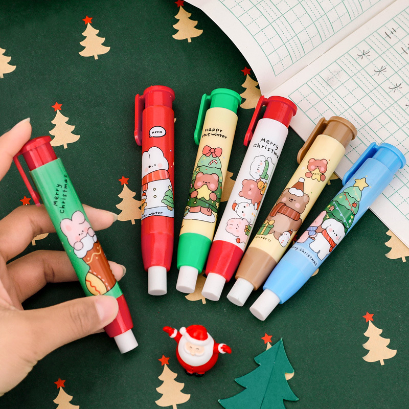 卡通圣诞按动橡皮擦 按压型伸缩橡皮圣诞老人儿童文具小礼品套装详情图2