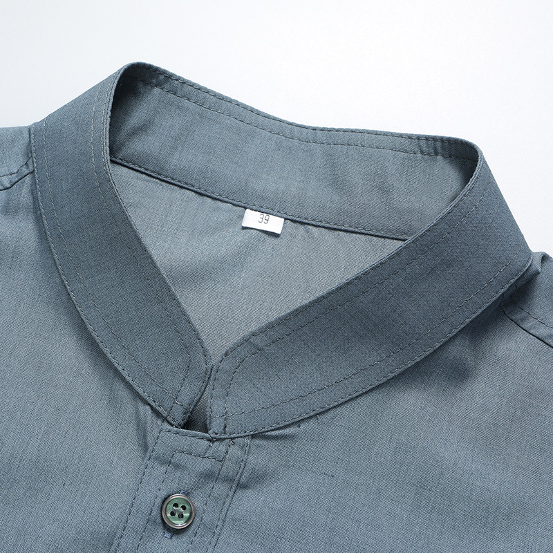 Middle-Aged And Elderly Men's Summer Two-Piece Set 2023 New Shirt Solid Color Mercerized Cotton Breathable Big Size Dad Suit details Picture