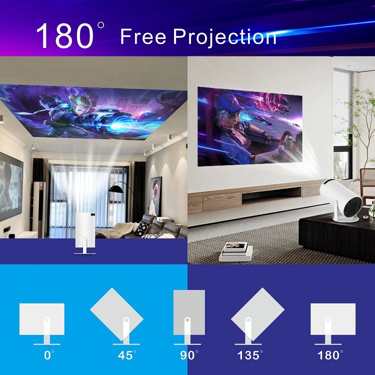 The Cross-Border Bestseller Hy300 Gun Projector Is An Android 12 Smart Ultra-High-Definition Portable Bedroom Wall-Projecting Projector Specification drawing