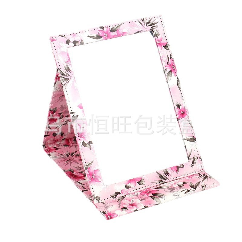 镜子现货台式化妆镜pu皮革台式便携折叠化镜子 韩版时尚镜百货白底实物图