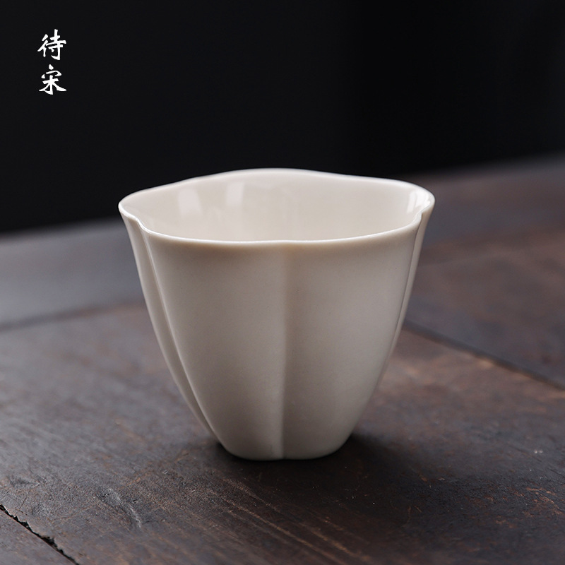 待宋手工草木灰功夫茶具陶瓷品茗杯喝茶小杯子中式主人杯花语茶杯
