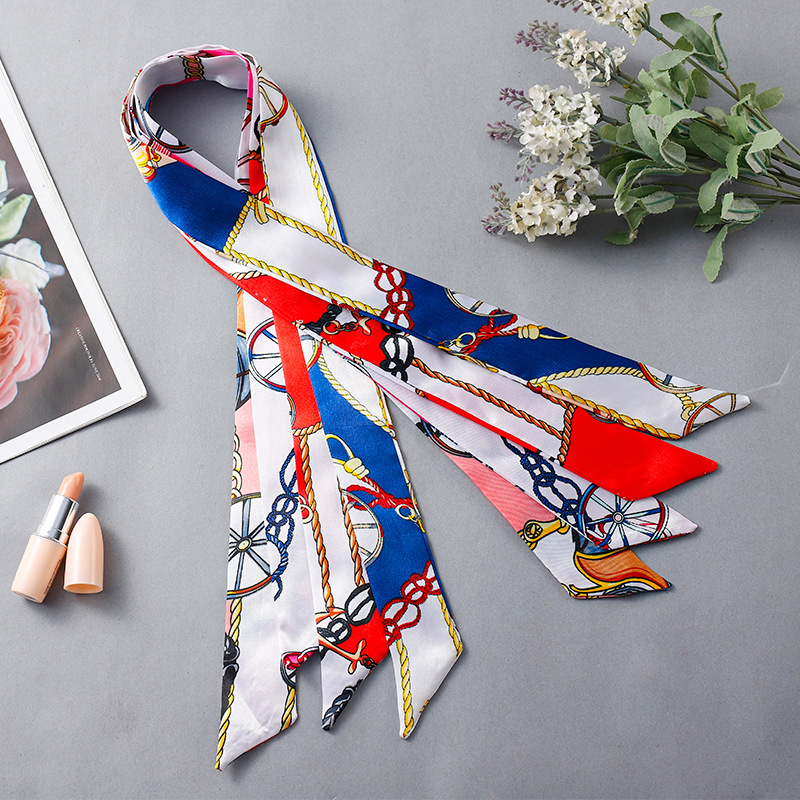 Silk Scarf Wholesale Long Diagonal Small Silk Scarf Double Hair Band Ribbon Decorative Tie Bag With Hand Gift Box Silk Scarf Application Scenario