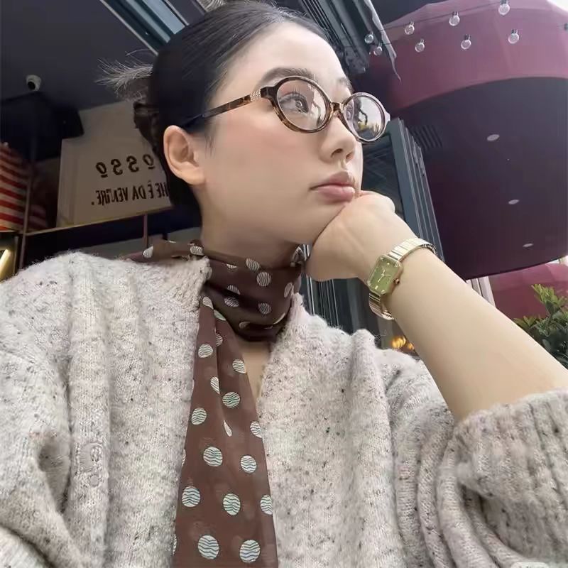 Brown polka dot silk scarf print, a high-end and versatile accessory for women, a 2025 new style hair band long scarf for tying hair Specification image