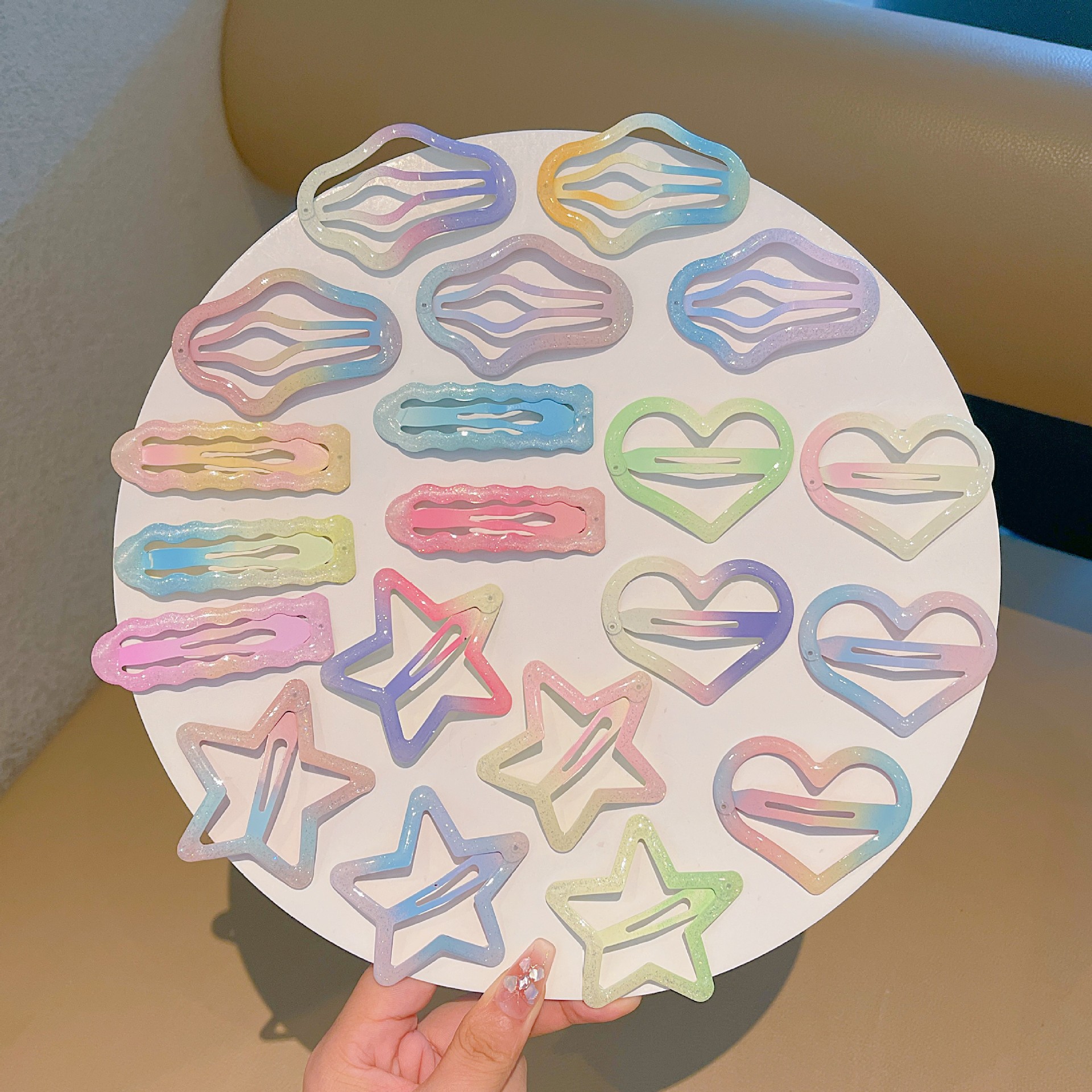 大号五角星可爱发夹女侧边刘海夹渐变云朵bb夹甜美碎发可爱刘海夹