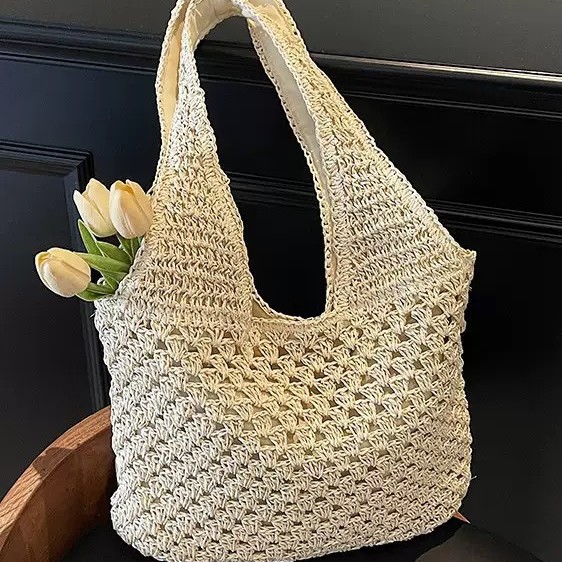 New national trend versatile straw woven bags, hand-woven bags, women's single-shoulder hollowed-out bags, large-capacity tote bags, vacation beach bags