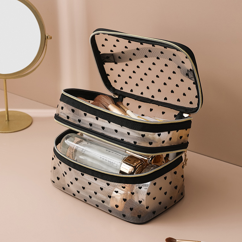 Amazon Hot Transparent Mesh Storage Bag Large Capacity Double Mesh Makeup Bag Portable Mesh Toiletry Bag Specification drawing