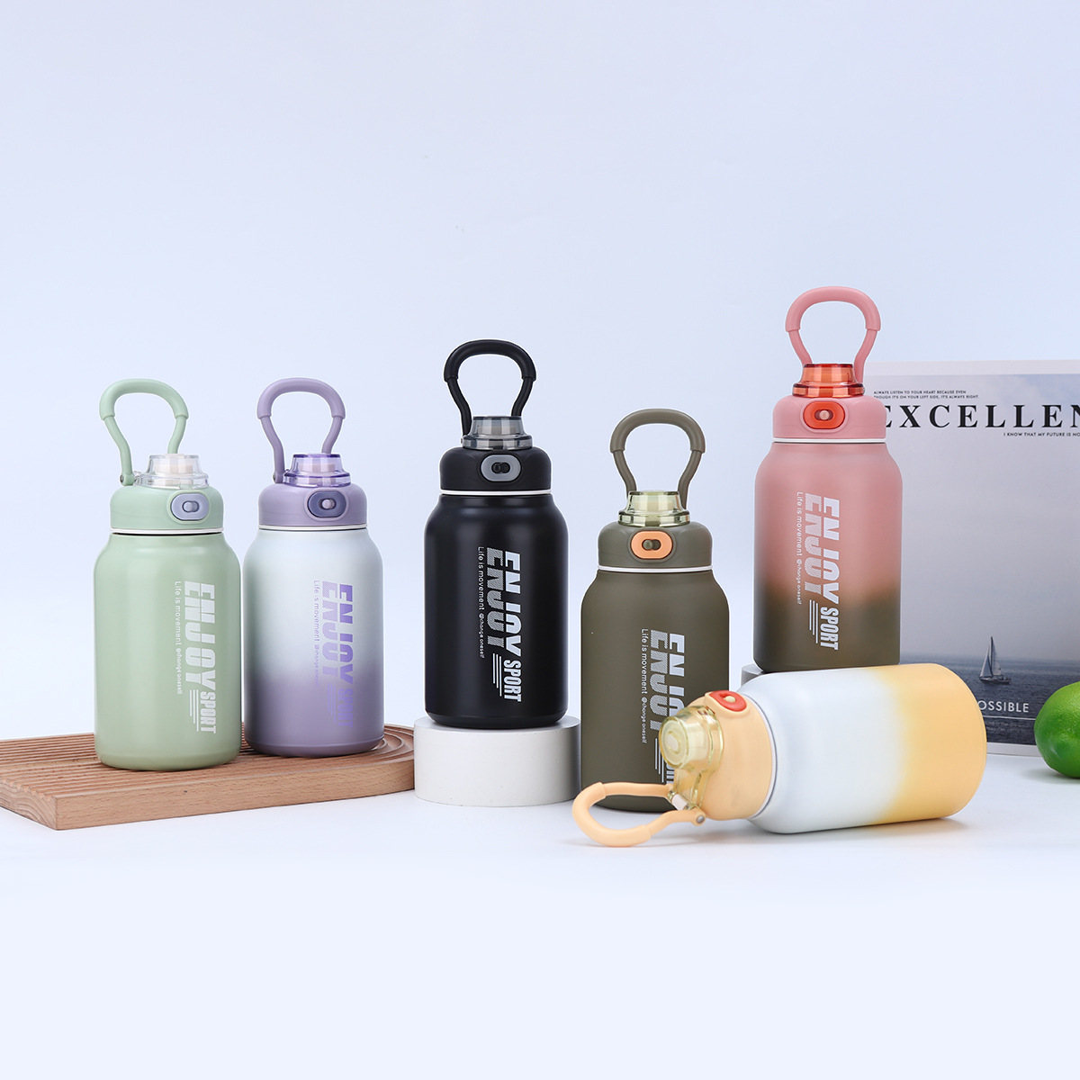 Fashion gradient color 304 stainless steel ton ton bucket Portable portable portable portable thermos cup large capacity sports kettle thumbnail