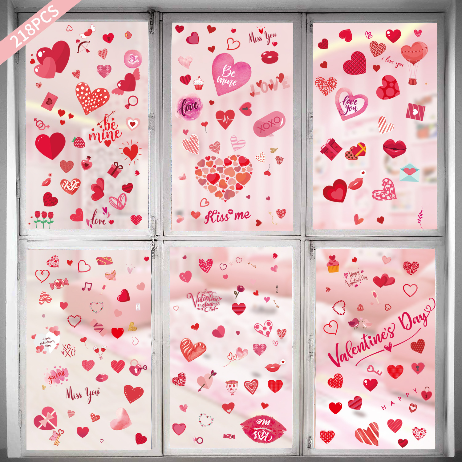 跨境亚马逊情人节Valentine'sDay静电贴纸橱窗玻璃装饰贴画现货