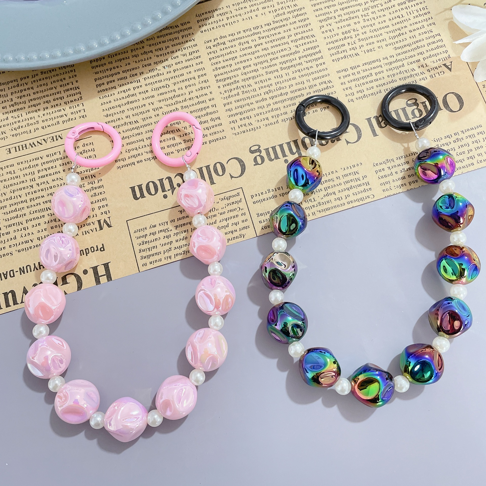 Plated Color Luminous Meteorite Profiled Beaded Fig Phone Chain Diy Beaded Water Cup Extended Chain Phone Case Chain details Picture