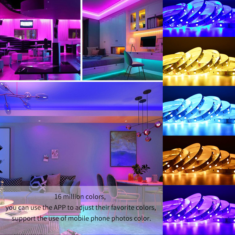 Bluetooth Led Light With Self-Adhesive 5050 Colorful Rgb Atmosphere Intelligent Flexible Low Voltage 12V Light Strip Set details Picture