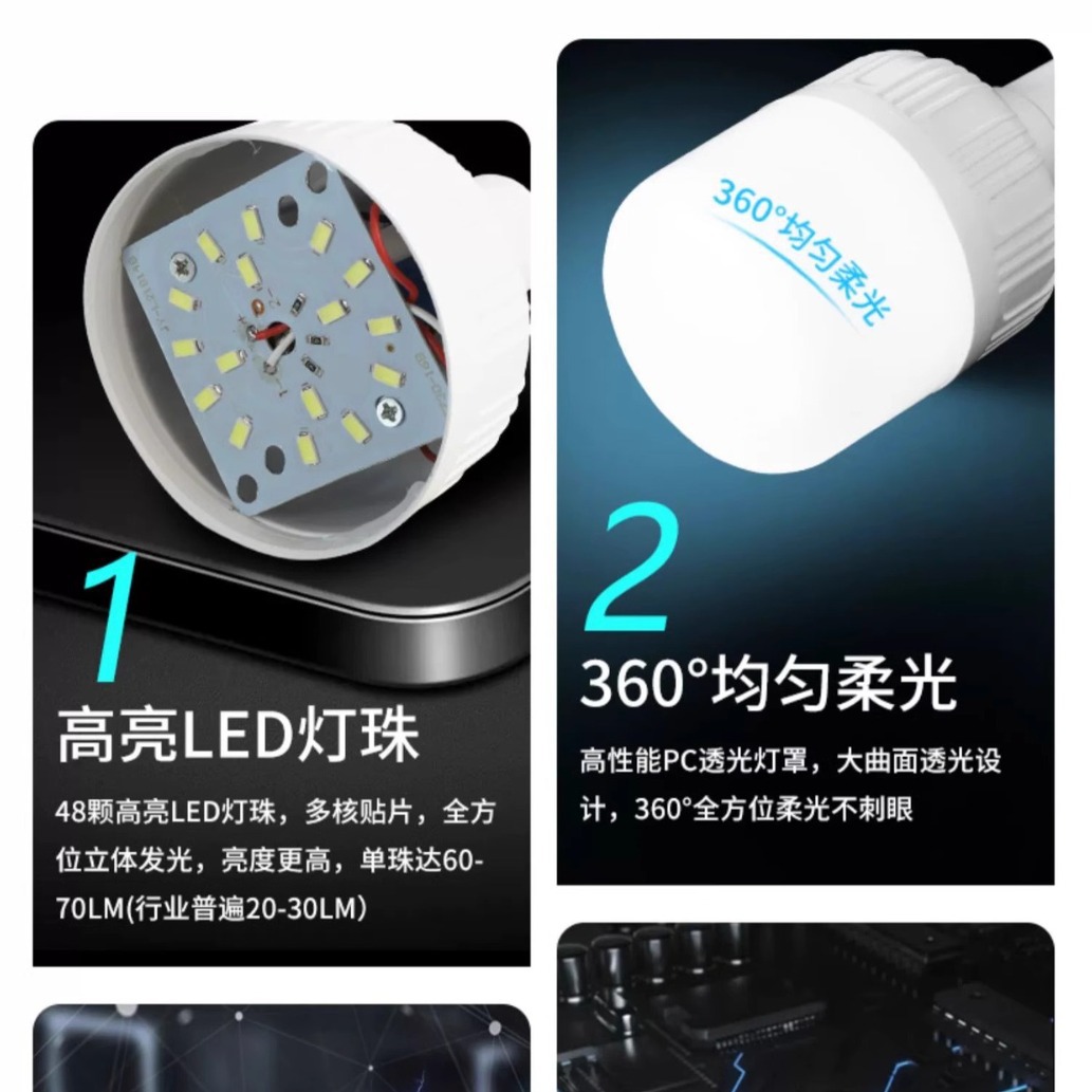 夜市摆摊充电灯泡地摊灯led应急家用支架露营灯便携式户外照明灯详情图4