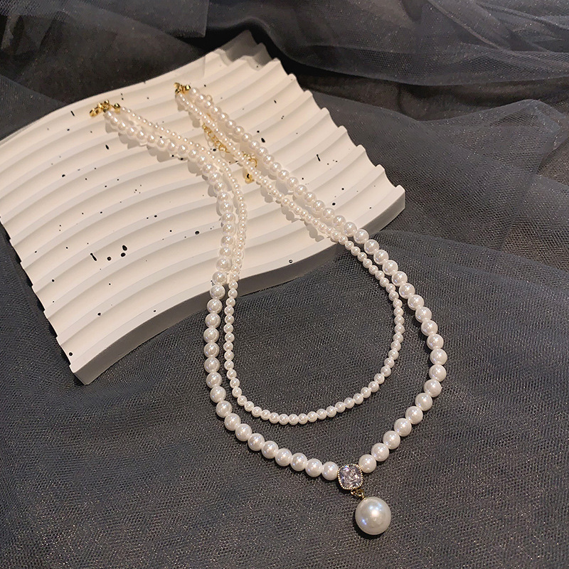 2025年珍珠双层新款项链气质高级感锁骨链女百搭爆款小众配饰颈链细节图