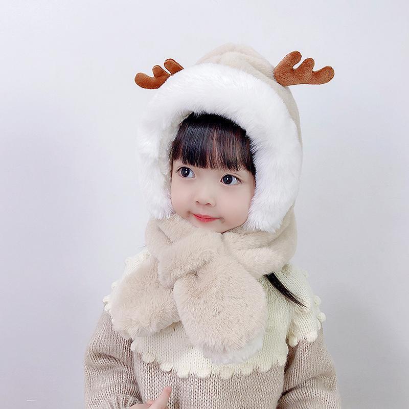 冬天儿童帽子围巾一体 可爱毛绒圣诞婴儿帽 宝宝护耳男女童圣诞帽详情图3