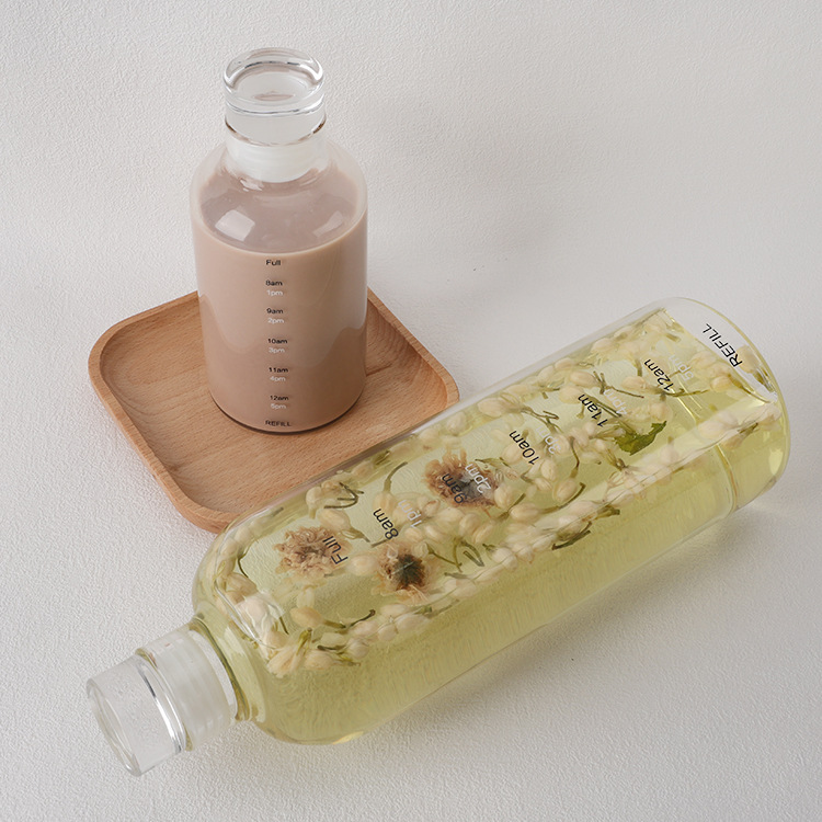 玻璃杯单层泡酒瓶家用高硼硅时间刻度玻璃水杯1000ml冷泡茶瓶批发
