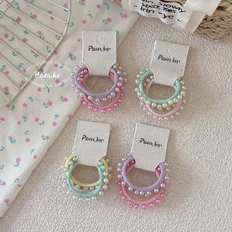 New Korean-style simple beaded hair band, girl's ponytail hair tie, high-elasticity hair band, InS-style rubber band matching hair tie Specification image