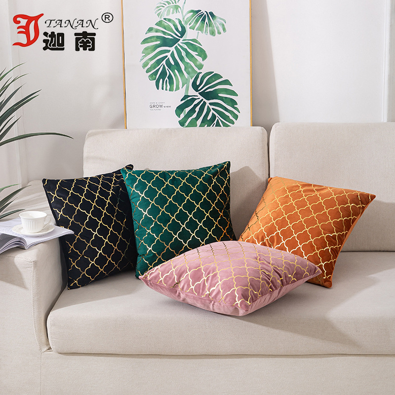 Nordic pillow hot gold printing velvet sofa pillow cover cushion cover headboard pillow light luxury model room decoration thumbnail