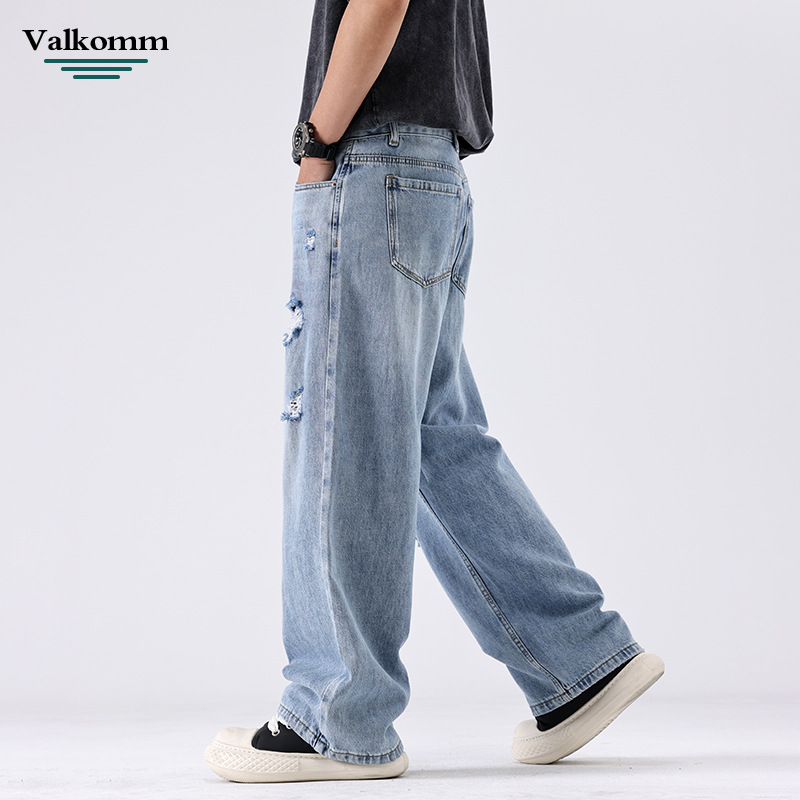 Spring 2025 new Lyocell Tencel jeans, American retro light blue men's wide-leg breathable jeans Specification image