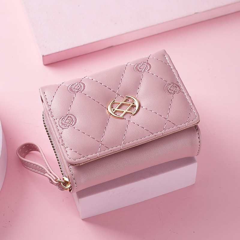 Women's short zipper three-fold embroidered fashionable new multi-slot clutch, women's small pocket coin purse wholesale