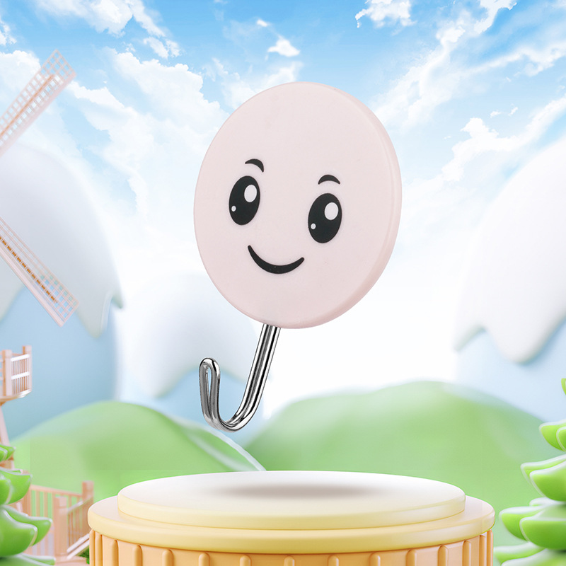 G53 Taizhou Zhenxin Simple Cartoon Cute Smiling Face Adhesive Hook Manufacturer Wholesale Adhesive wall-mounted hook without Drilling, hot-selling hook details Picture