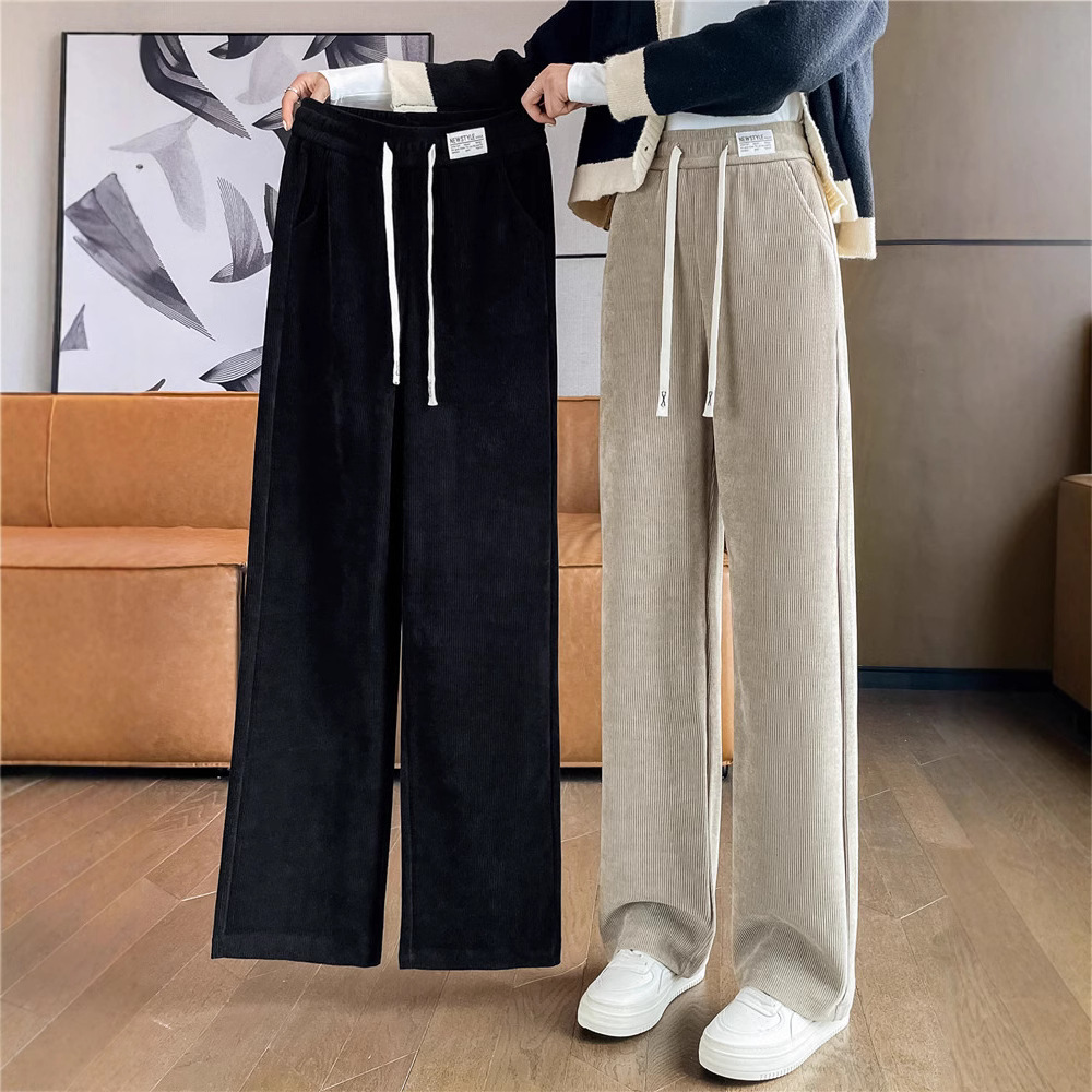 Chenier wide-leg women's autumn/Winter 2024 new casual straight-leg corduroy pants with added fleece and thickened