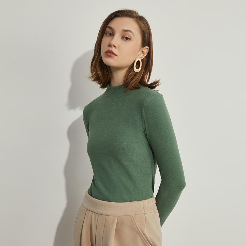 Women's autumn new semi-high-neck hyaluronic acid long-sleeved warm autumn coat, winter new German fleece brushed slimming T-shirt Application Scenario