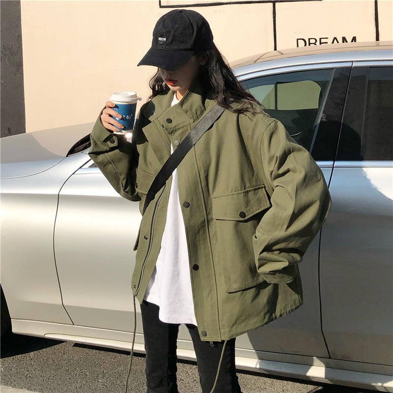 实拍工装外套女装秋季2022新款韩版时尚休闲宽松酷盐系风夹克上衣