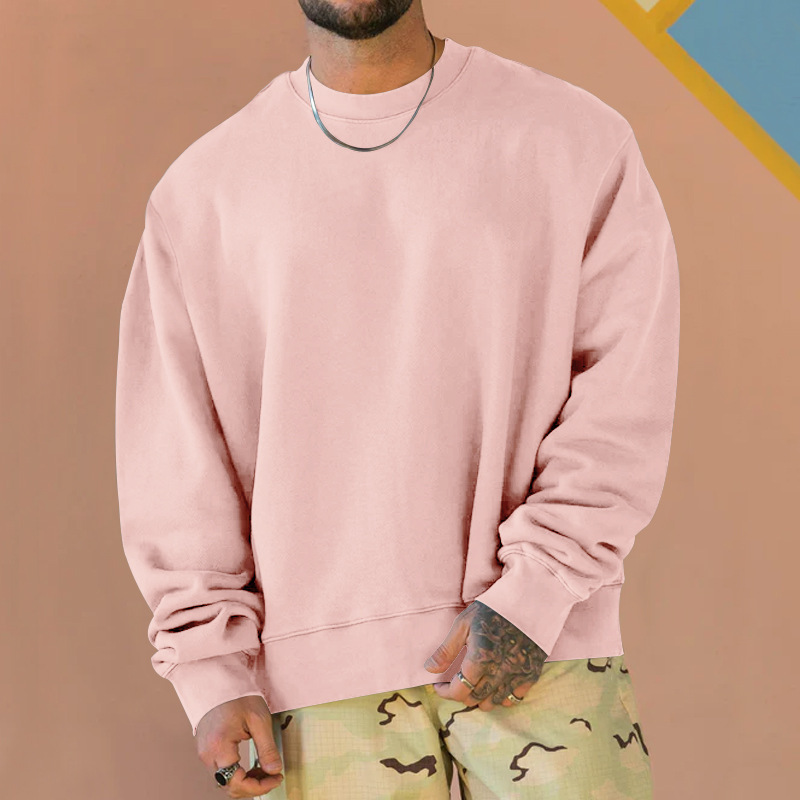 Cross-border men's hoodie, autumn loose, large-sized solid color round-neck hoodie, men's fur loop fabric, versatile, sporty and trendy coat details Picture