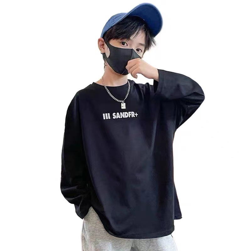 100% pure cotton Boys' Spring and Autumn T-shirt 2023 Korean style trendy big and medium children's versatile top, children's wear base layer Item Picture