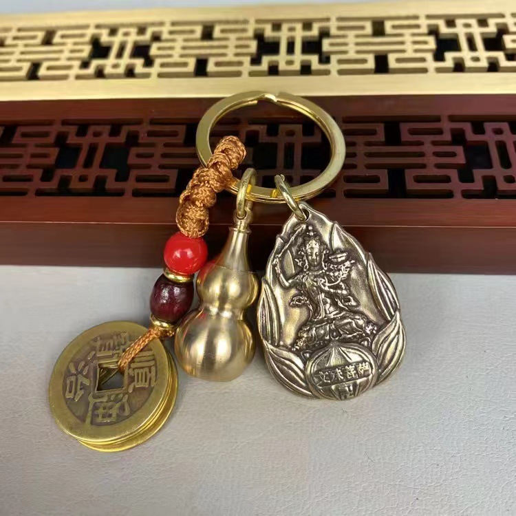 Brass gourd keychains, twelve Chinese zodiac signs and eight guardian deities keychains, zodiac sign pendants manufacturer wholesale details Picture