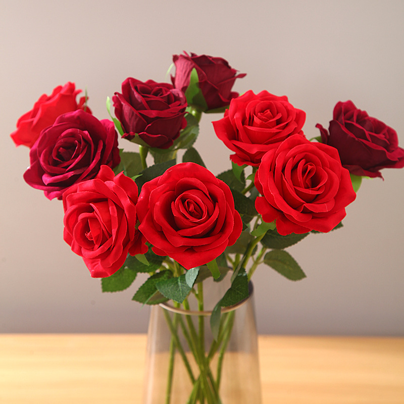 Imitation Flannelette Rose Pearl Rose Home Hotel Wedding Valentine's Day Rose Wall Decoration Silk Flowers Fake Flowers details Picture