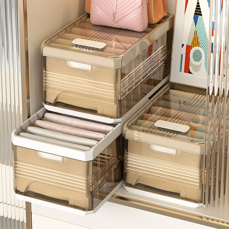 Pants Storage Artefact Wardrobe Clothing Plastic Storage Box Organizer Box Layering Storage Collapsible Adjustable Household Organizer Box Application Scenario