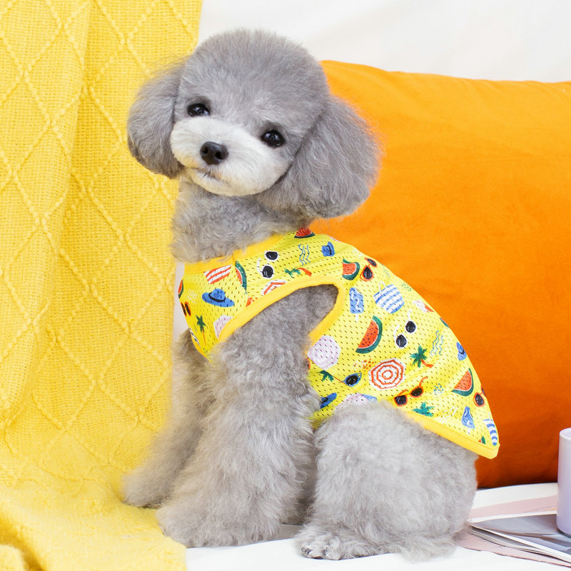 Spring and summer pet clothes are comfortable and breathable. Summer pineapple mesh vest, dog clothing factory, teddy clothes Specification image